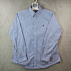 Ralph Lauren Shirt Men XL Custom Fit Button UP‎ Long Sleeve Blue Pink Striped